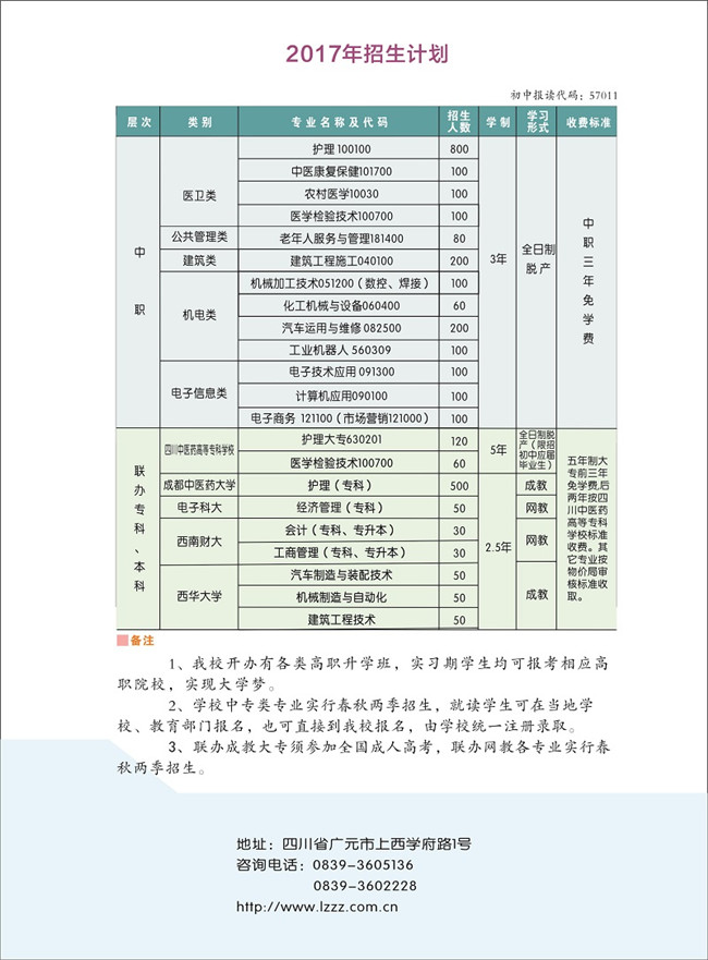 2017年广元市利州中等专业学校招生简章